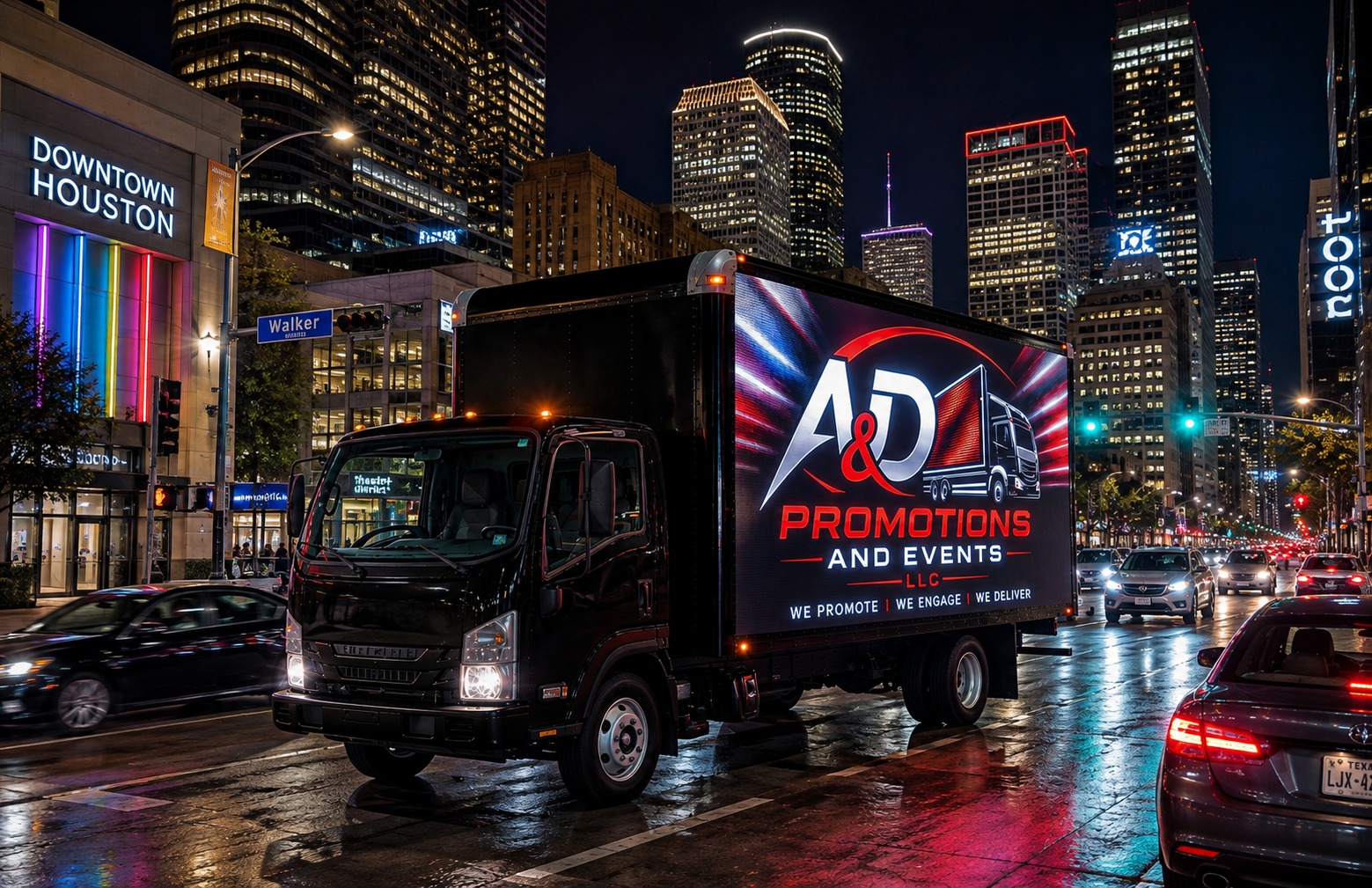 Camión publicitario de A&D en el centro de Houston